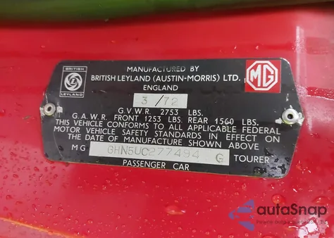 1972 Mg Midget z USA, uszkodzony, nr VIN GHN5UC277494G